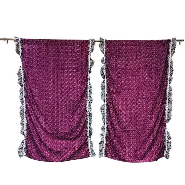 Designer Cotton Curtains with Frills and floral print | Set of 2 | Purple and Grey | 5 Feet - Image 2