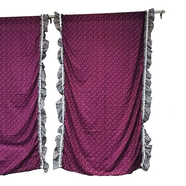 Designer Cotton Curtains with Frills and floral print | Set of 2 | Purple and Grey | 5 Feet - Image 3