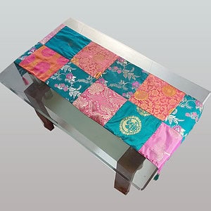 green & pink patch work table runner