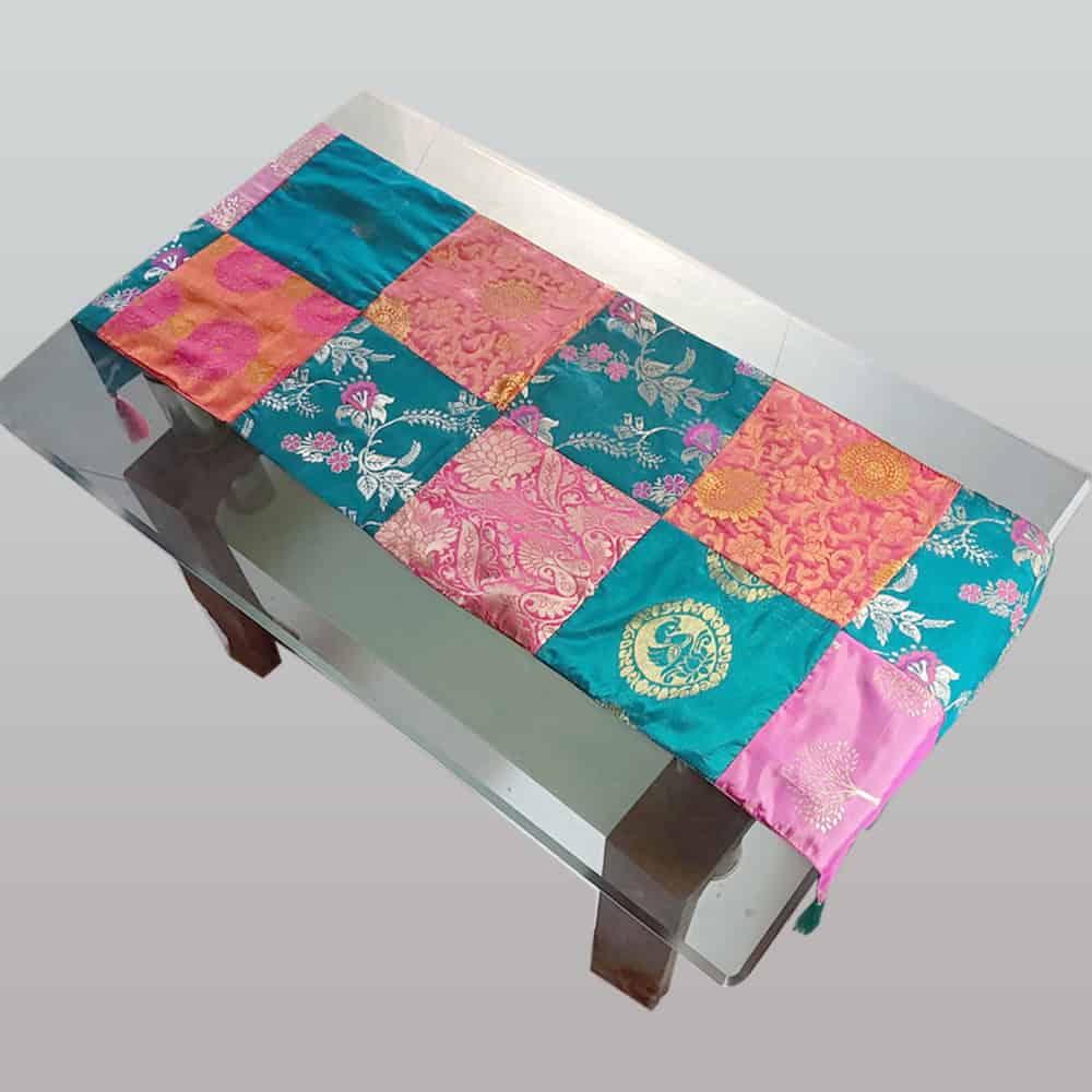 green & pink patch work table runner