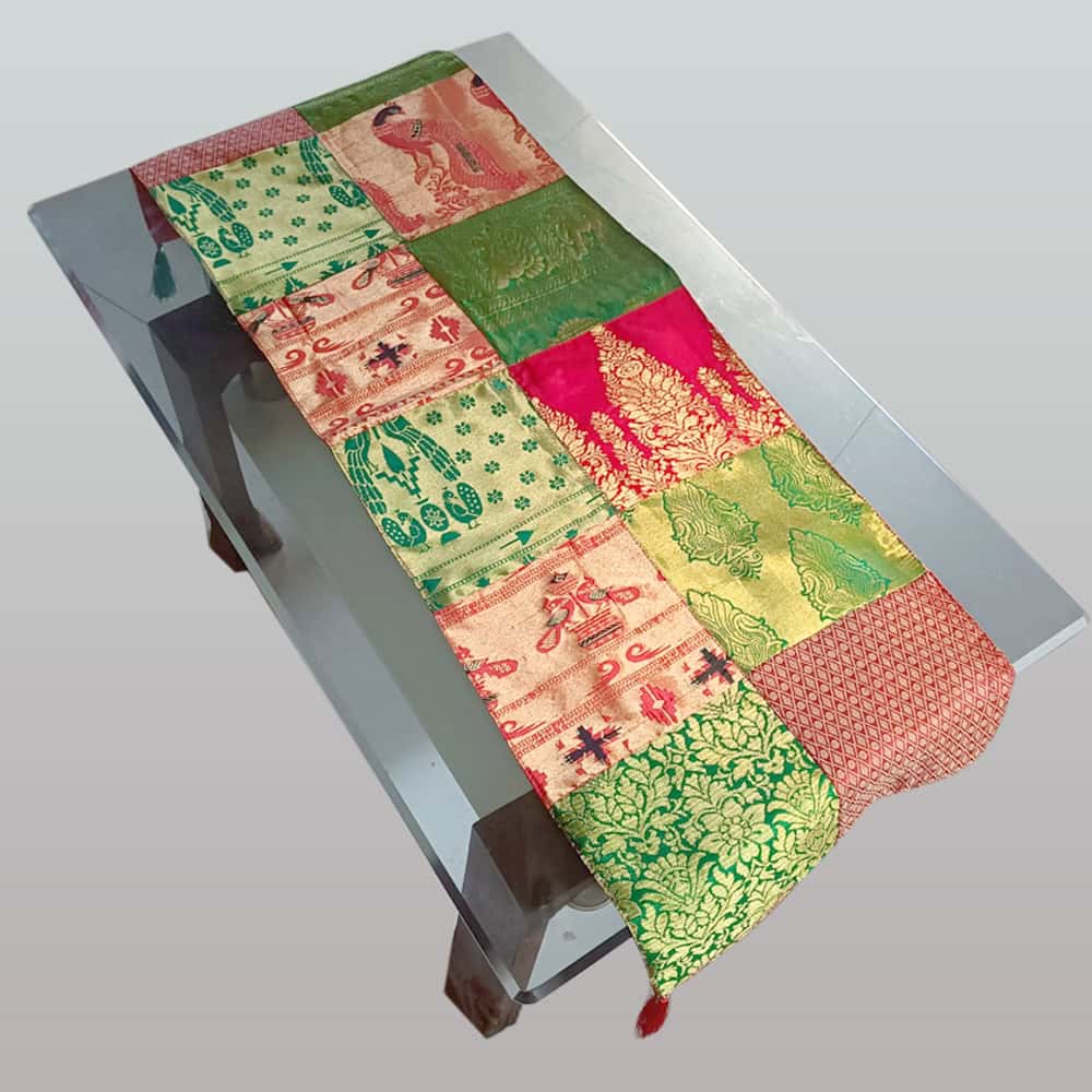 Green & red patch work table runner