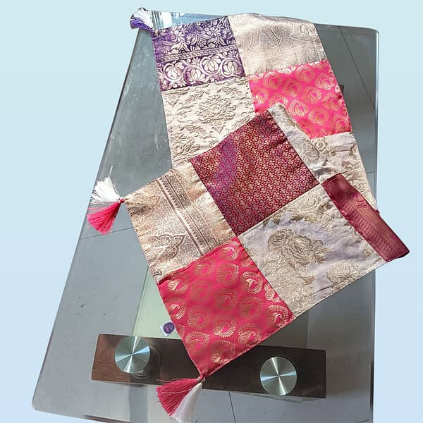 Off white patch work table runner